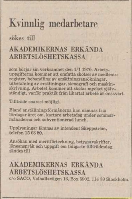 Jobbannons i Dagens Nyheter